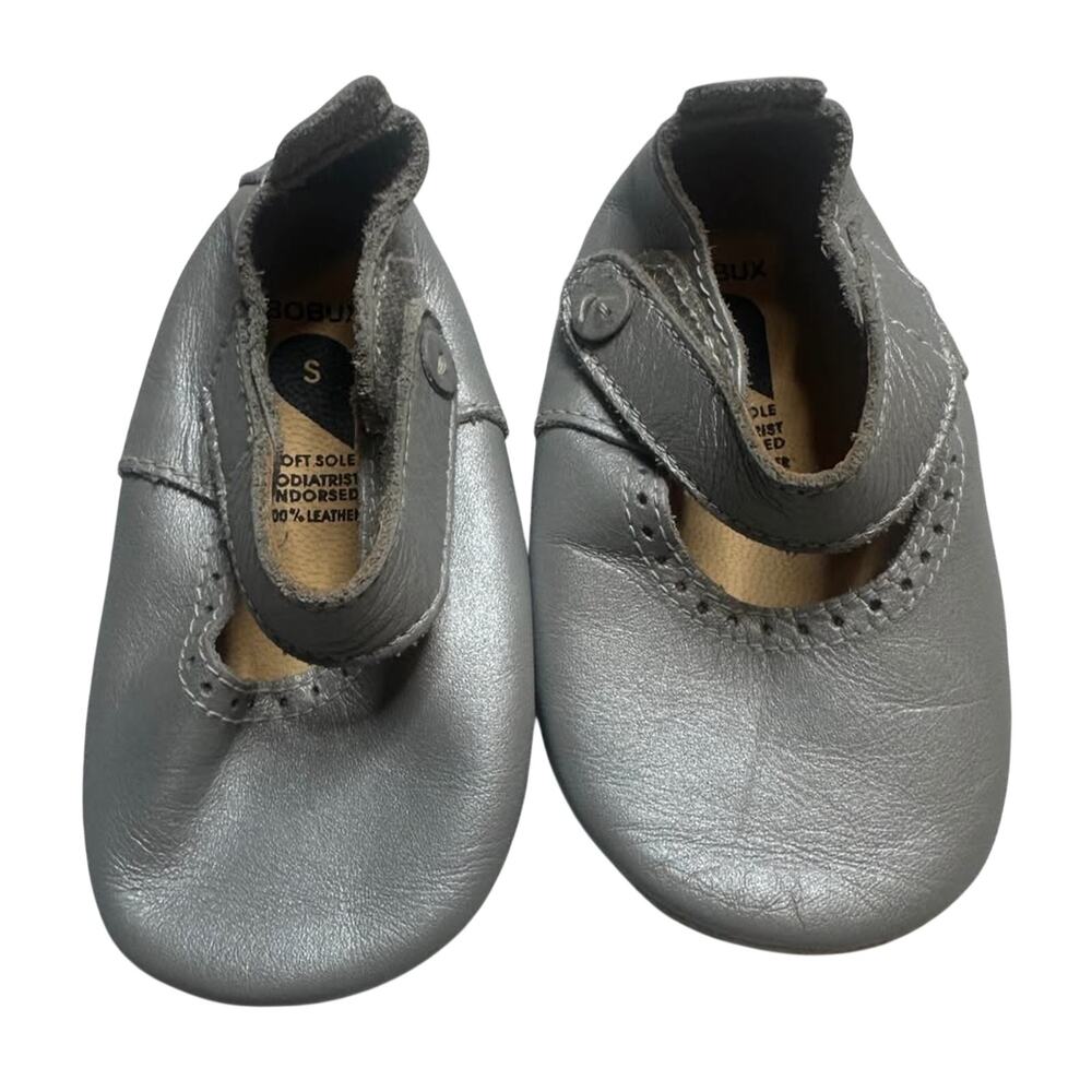Bobux Soft Sole Gray Leather Baby Shoes Podiatrist Approved Pre Walker 3-9M